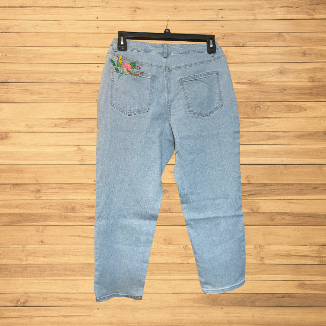 "Tropical" Hand-Embroidered Jeans